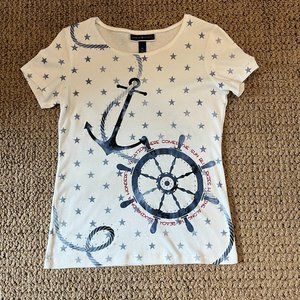 Karen Scott Nautical Tee W/Rhinestones Size XS